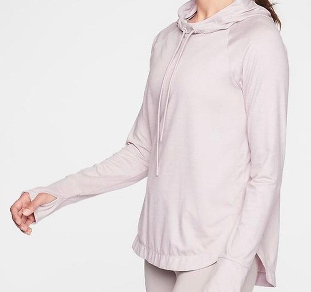 Athleta Hooded Pullover XS Light Pink Thumbhole Lightweight Hoodie